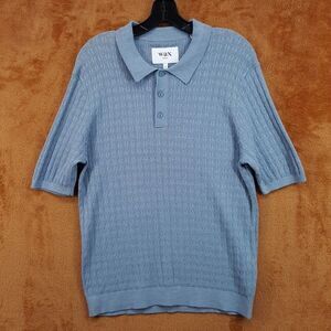WAX LONDON Polo Shirt Mens Medium Blue Cotton Cashmere Knit NAPLES